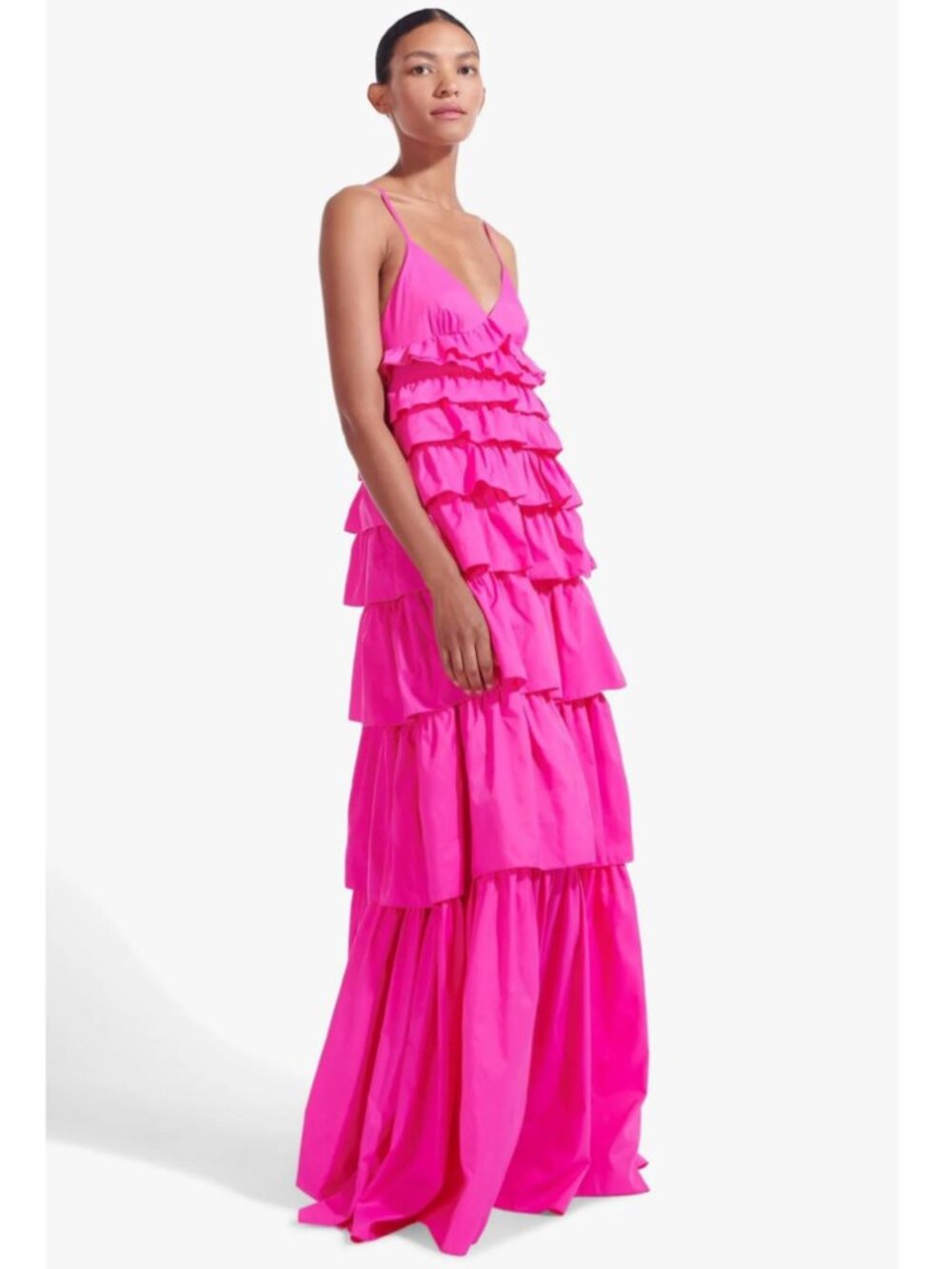 STAUD Rylie Dress - Bougainvillea Pink Maxi Tiered Long - Picture 3 of 6